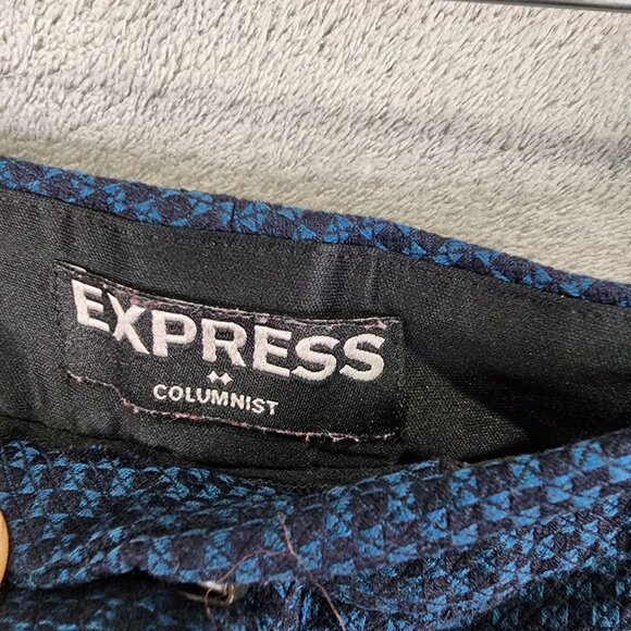 Womens Express Columnist Stretch Pants Blue Geometric Print Polyester Blend 6 - Picture 3 of 10